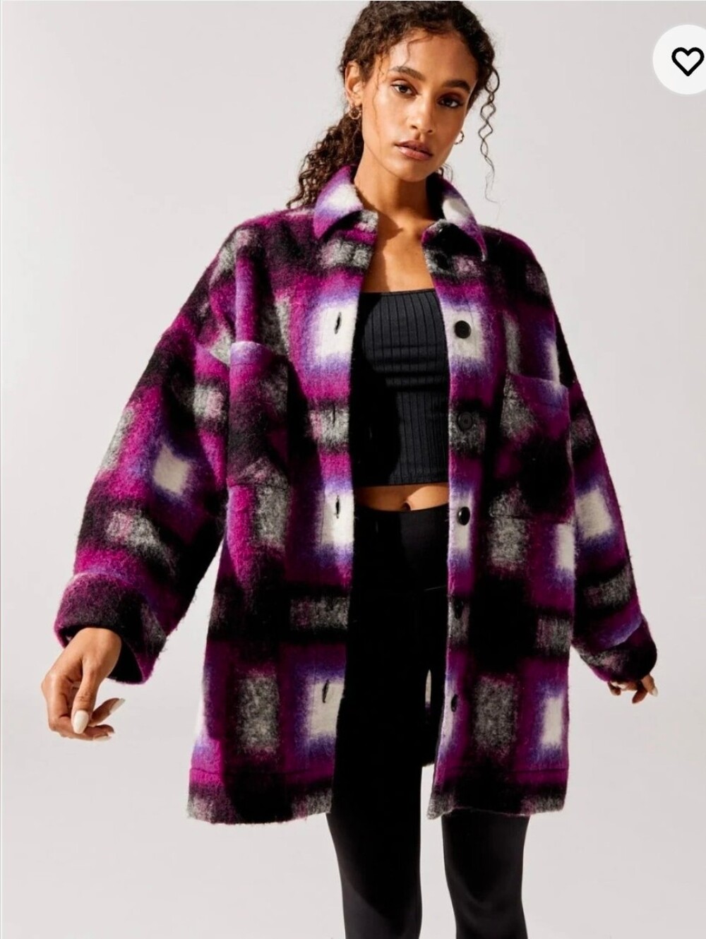 IRO Paris Harwel Plaid Shirt Jacket in Purple and White, Size 38